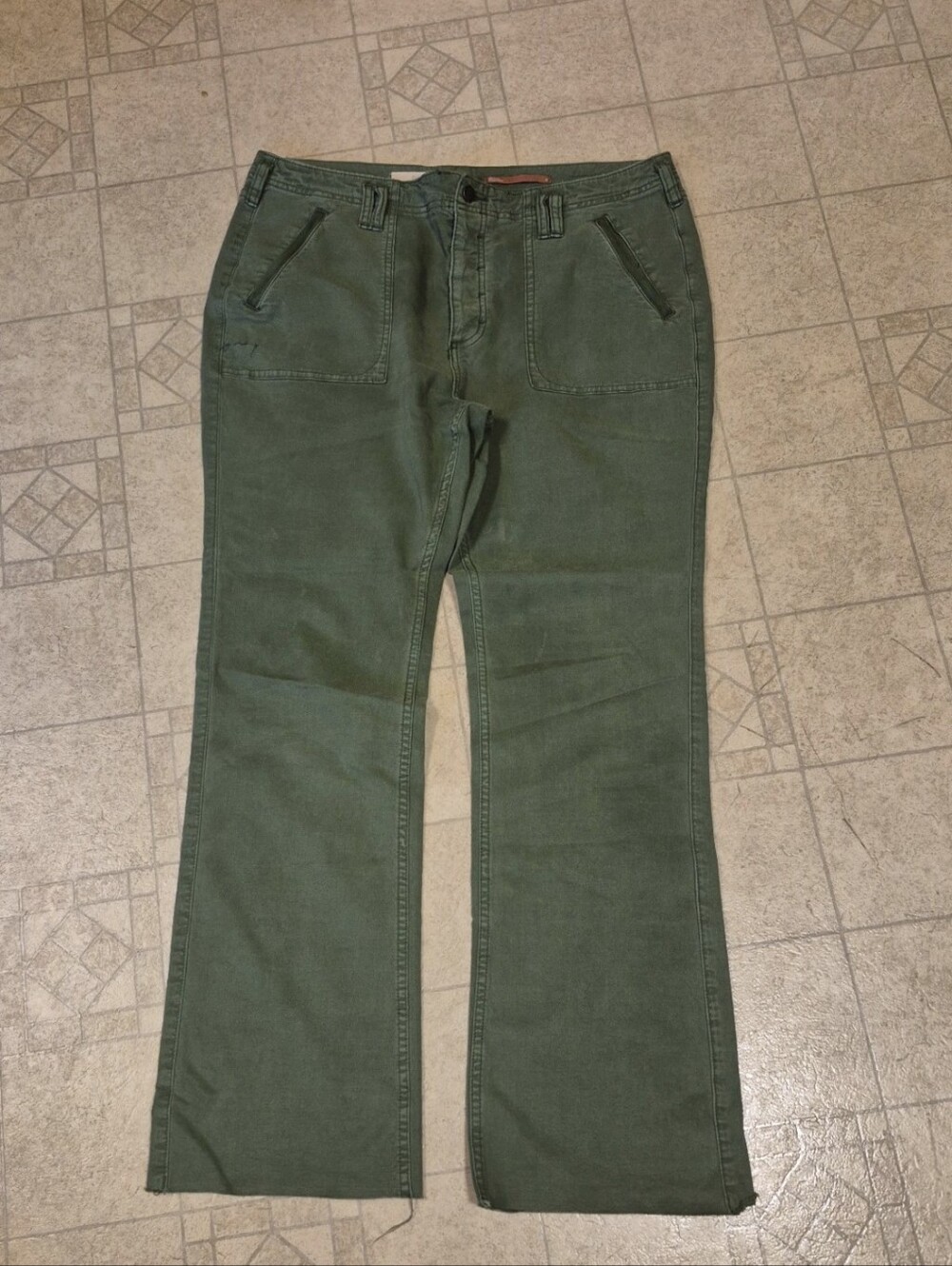 ANTHROPOLOGIE Pillcro Olive Green Utility Button Fly Raw Hem Pants